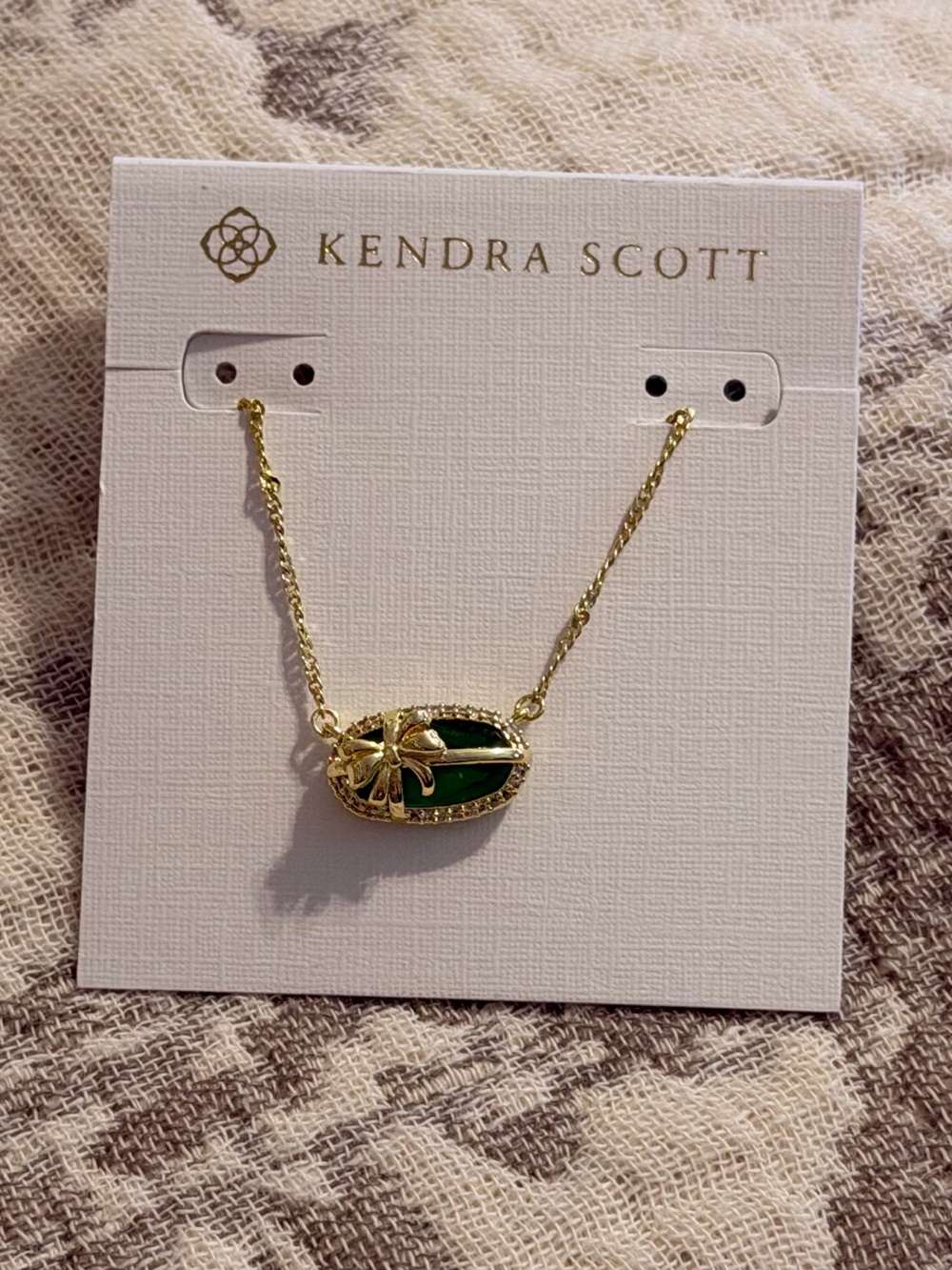 Kendra Scott Gold Necklace with Emerald Green Pendant